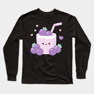 Cute Kawaii Blueberry Smoothie with Hearts | Design for Kawaii Food Lovers Long Sleeve T-Shirt